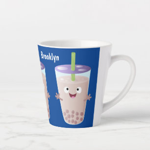Cute happy bubble tea boba cartoon character latte mug