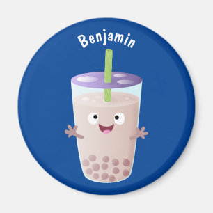 Cute happy bubble tea boba cartoon character magnet