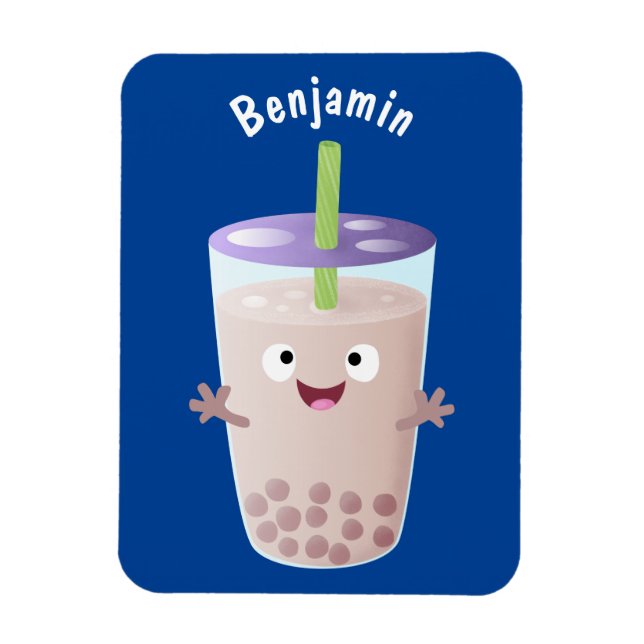 Cute happy bubble tea boba cartoon character magnet (Vertical)