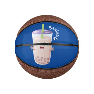 Cute happy bubble tea boba cartoon character mini basketball