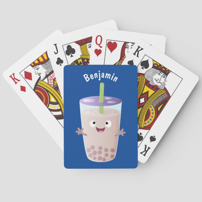 Cute happy bubble tea boba cartoon character playing cards (Back)