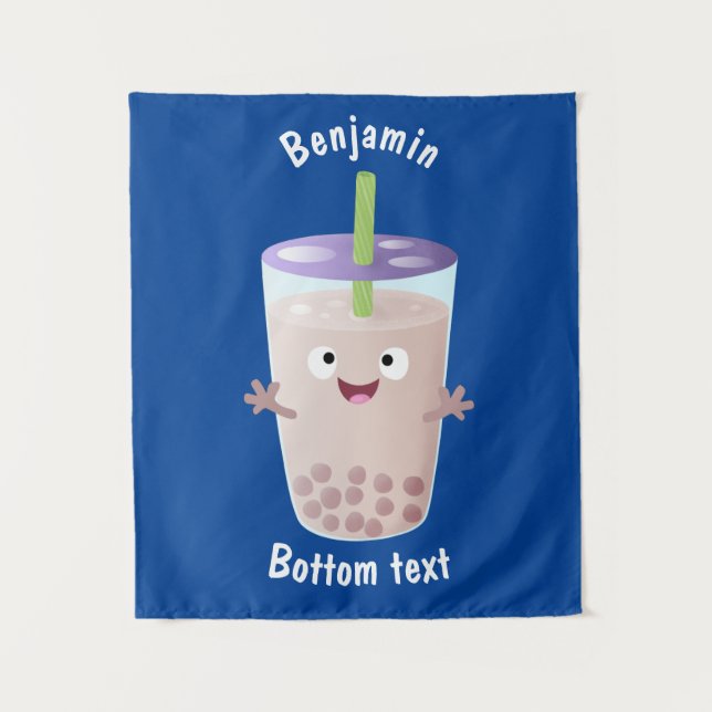 Cute happy bubble tea boba cartoon character tapestry (Front)