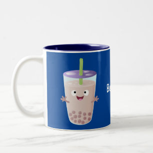 Cute happy bubble tea boba cartoon character  Two-Tone coffee mug