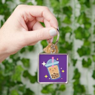 Cute Happy Bubble Tea Design Key Ring