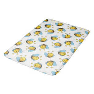 Cute happy bumble bee pattern white bath mat