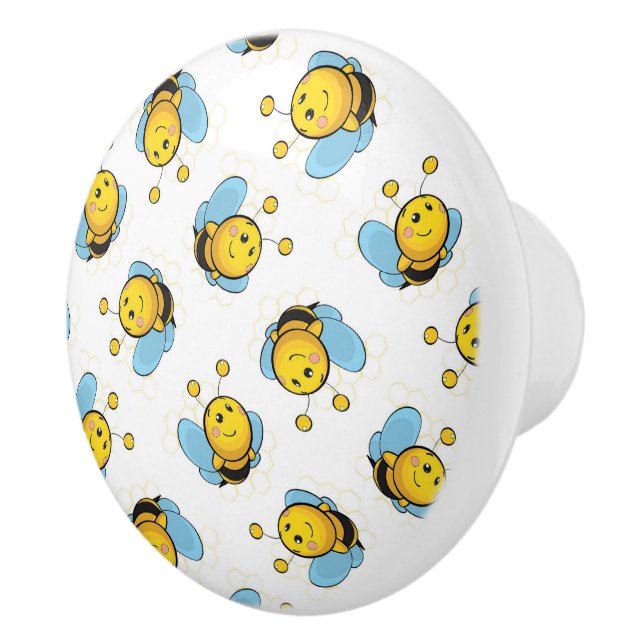 Cute happy bumble bee pattern white ceramic knob (Right)