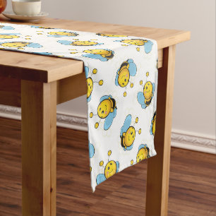 Cute happy bumble bee pattern white long table runner