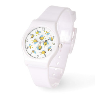Cute happy bumble bee pattern white watch
