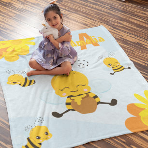 Cute Happy Bumble Bee with Flowers Little Kid Fleece Blanket