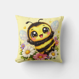 Cute Happy Bumblebee Kawaii Cushion Pillow