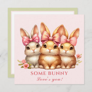 Cute Happy Bunny Girl Watercolor Easter Card