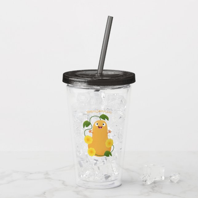 Cute happy butternut pumpkin gourd cartoon acrylic tumbler (Back Ice)
