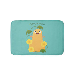 Cute happy butternut pumpkin gourd cartoon bath mat