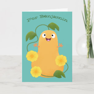 Cute happy butternut pumpkin gourd cartoon card