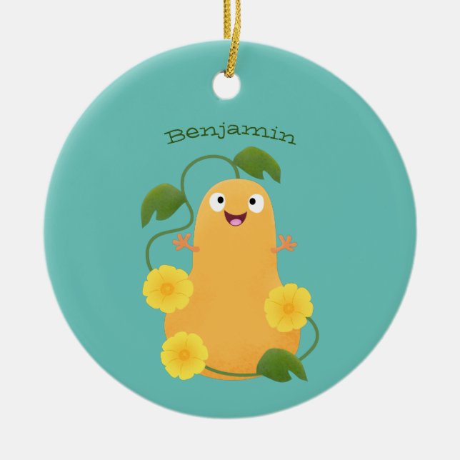 Cute happy butternut pumpkin gourd cartoon  ceramic ornament (Front)