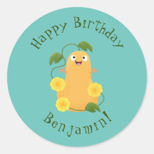 Cute happy butternut pumpkin gourd cartoon classic round sticker