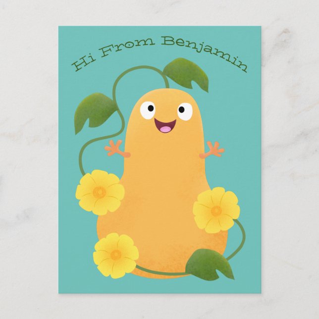 Cute happy butternut pumpkin gourd cartoon postcard (Front)