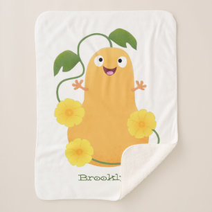 Cute happy butternut pumpkin gourd cartoon sherpa blanket