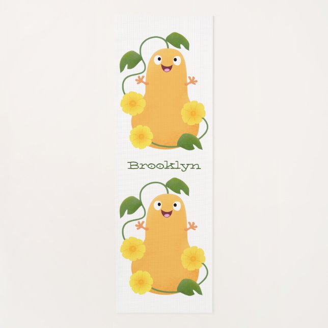 Cute happy butternut pumpkin gourd cartoon yoga mat (Front)