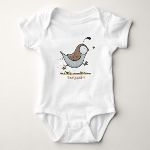 Cute happy californian quail cartoon illustration baby bodysuit