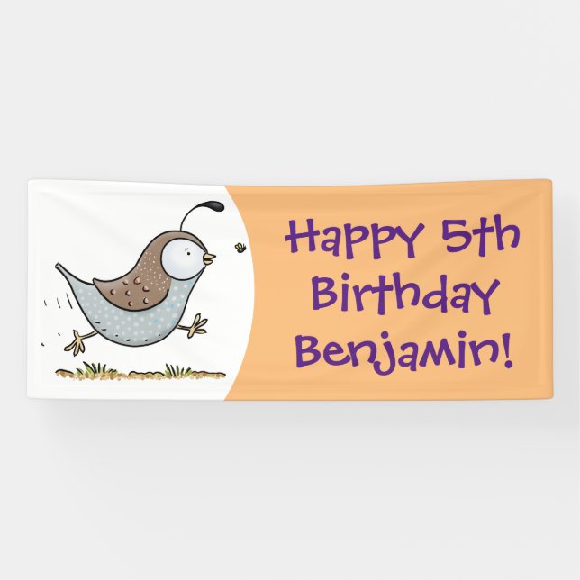 Cute happy californian quail cartoon illustration banner (Horizontal)
