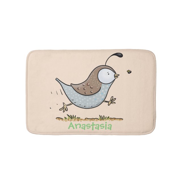Cute happy californian quail cartoon illustration bath mat (Front)