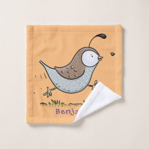 Cute happy californian quail cartoon illustration bath towel set