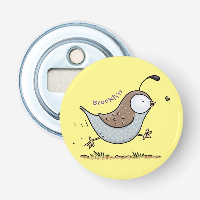 Cute happy californian quail cartoon illustration bottle opener (Front)