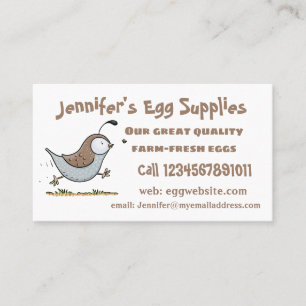 Cute happy californian quail cartoon illustration business card