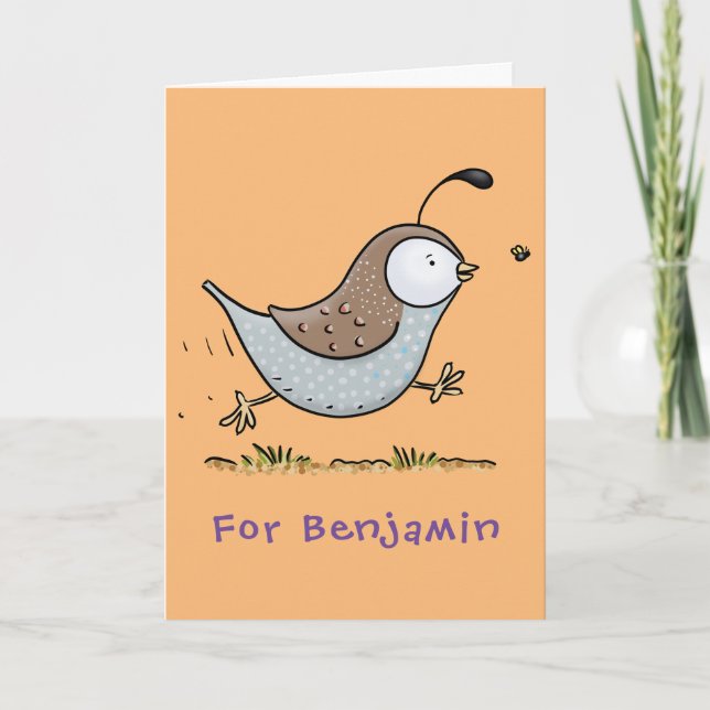 Cute happy californian quail cartoon illustration card (Front)