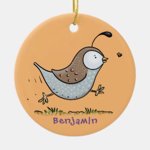 Cute happy californian quail cartoon illustration ceramic ornament