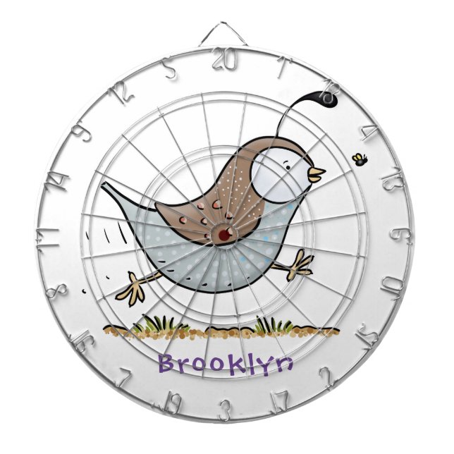 Cute happy californian quail cartoon illustration dartboard (Front)