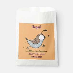 Cute happy californian quail cartoon illustration favour bag