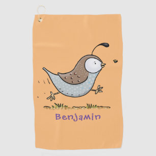 Cute happy californian quail cartoon illustration golf towel