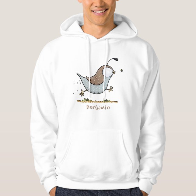 Cute happy californian quail cartoon illustration hoodie (Front)