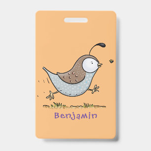Cute happy californian quail cartoon illustration ID badge