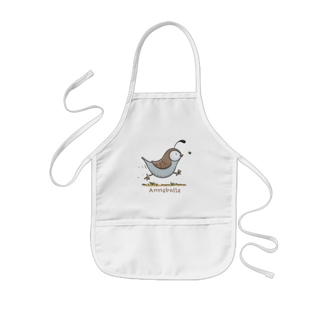 Cute happy californian quail cartoon illustration kids apron (Front)