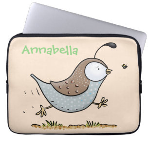 Cute happy californian quail cartoon illustration laptop sleeve
