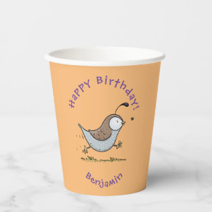 Cute happy californian quail cartoon illustration paper cups