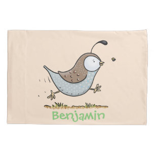 Cute happy californian quail cartoon illustration pillowcase