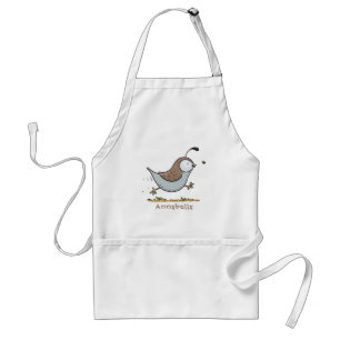 Cute happy californian quail cartoon illustration standard apron