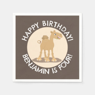 Cute happy camel personalised birthday cartoon napkin