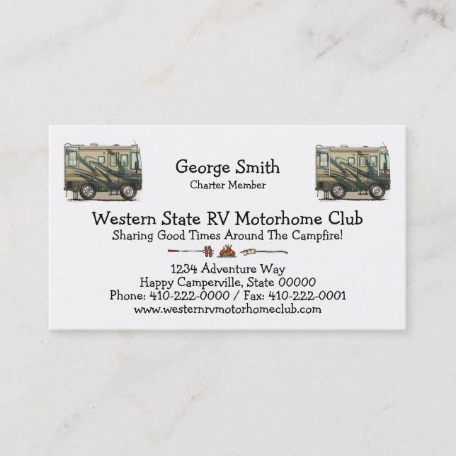 Cute Happy Camper Big RV Coach Motorhome Business Card (Front)
