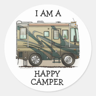 Cute Happy Camper Big RV Coach Motorhome Classic Round Sticker