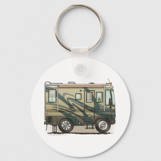 Cute Happy Camper Big RV Coach Motorhome Key Ring (Front)