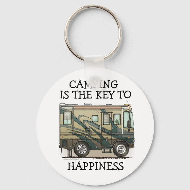 Cute Happy Camper Big RV Coach Motorhome Key Ring (Front)