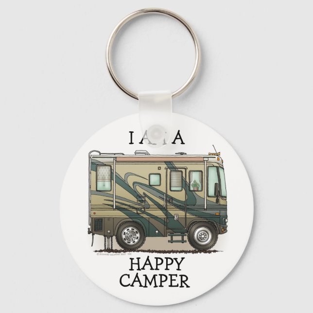 Cute Happy Camper Big RV Coach Motorhome Key Ring (Front)