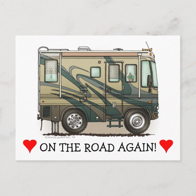 Cute Happy Camper Big RV Coach Motorhome Postcard (Front)