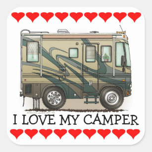 Cute Happy Camper Big RV Coach Motorhome Square Sticker