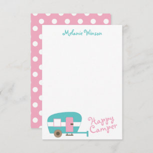 Cute Happy Camper Personalised Note Cards